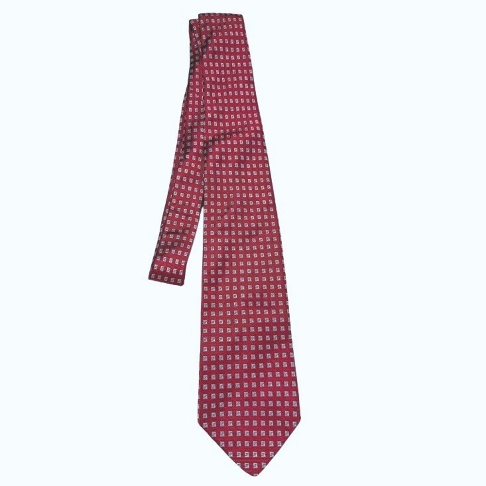 Brooks Brothers Silk Tie Men Preppy Red Geometric Square Pattern Classic USA 60"